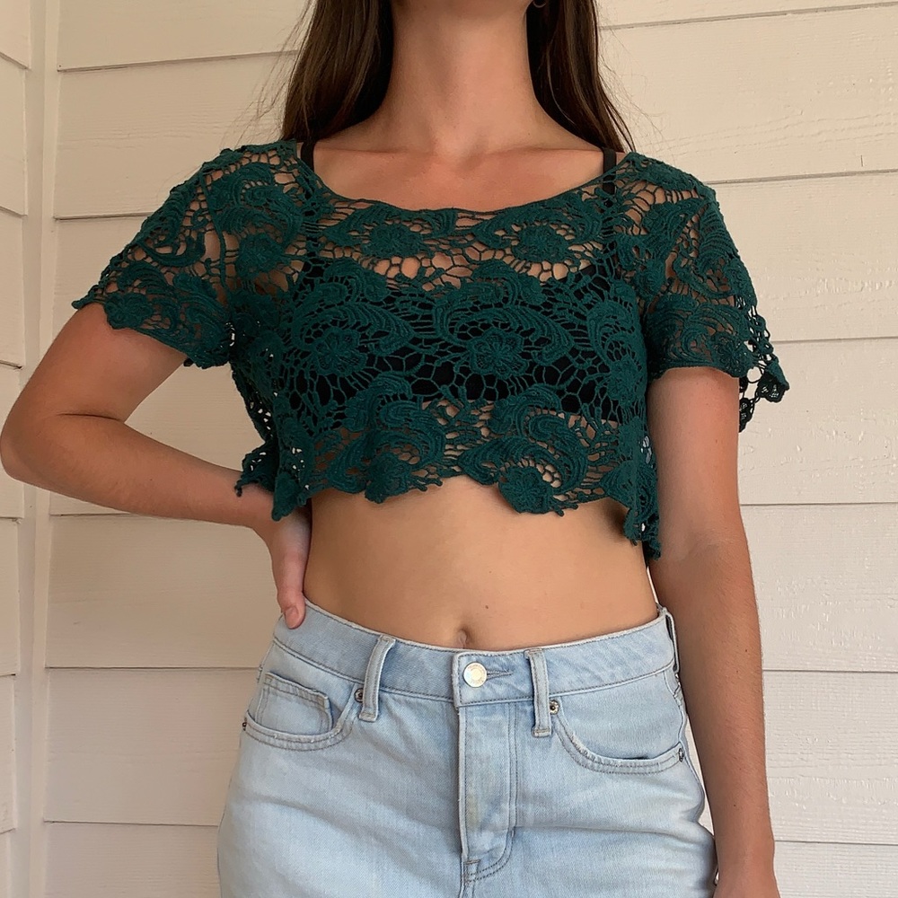 Green Crochet Crop Top